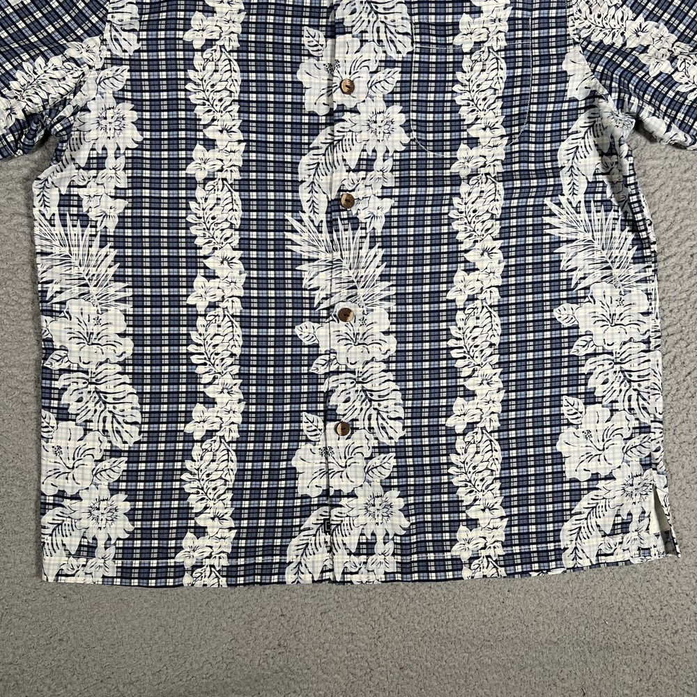 Tommy Bahama Shirt Mens Large Blue Floral Plaid 100% Silk Casual Preppy Pocket - Picture 4 of 12